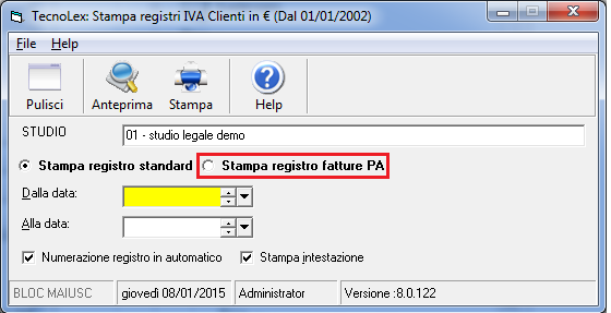 In Contabilità Anagrafica Studio Registri IVA nuova sezione Registro IVA vendite/pa In