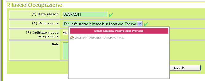 12 3.1.3 - RILASCIO OCCUPAZIONE Dalla schermata relativa alla gestione dei fabbisogni si accede alla nuova funzionalità di rilascio occupazione.