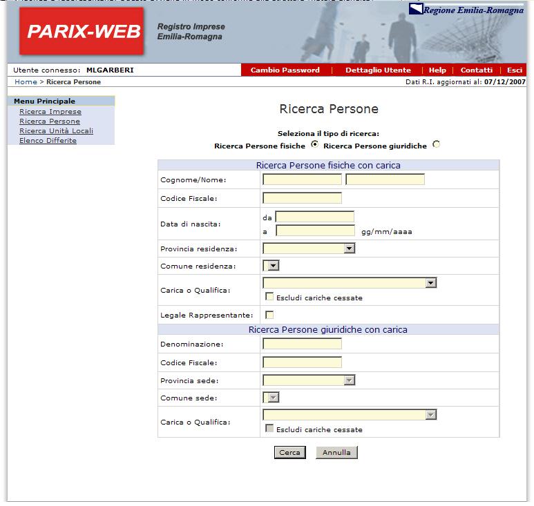 Con Parix Web è possibile cercare una Persona, titolare di carica o qualifica