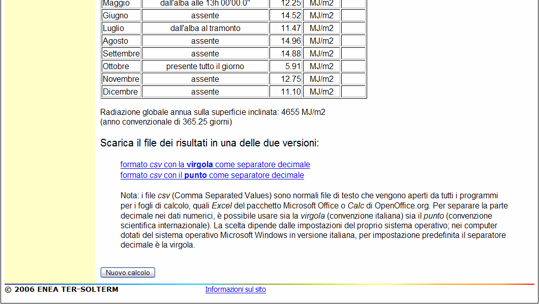 Pag. 40 di 45 Figura 20 Esempio di calcolo della radiazione solare globale giornaliera media mensile: pagina finale.