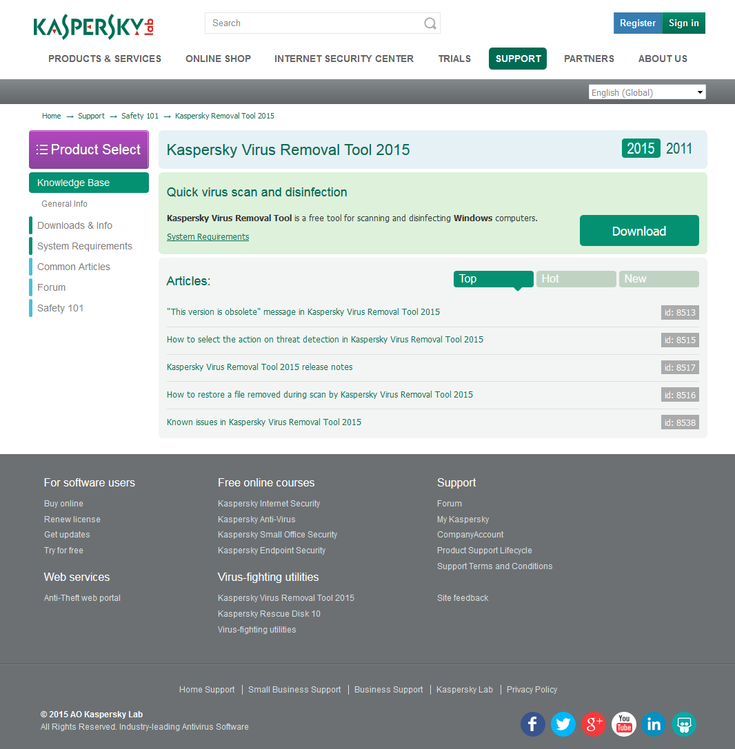 Link Il link al Kaspersky Removal Tool che suggeriamo di utilizzare è il seguente: http://support.kaspersky.