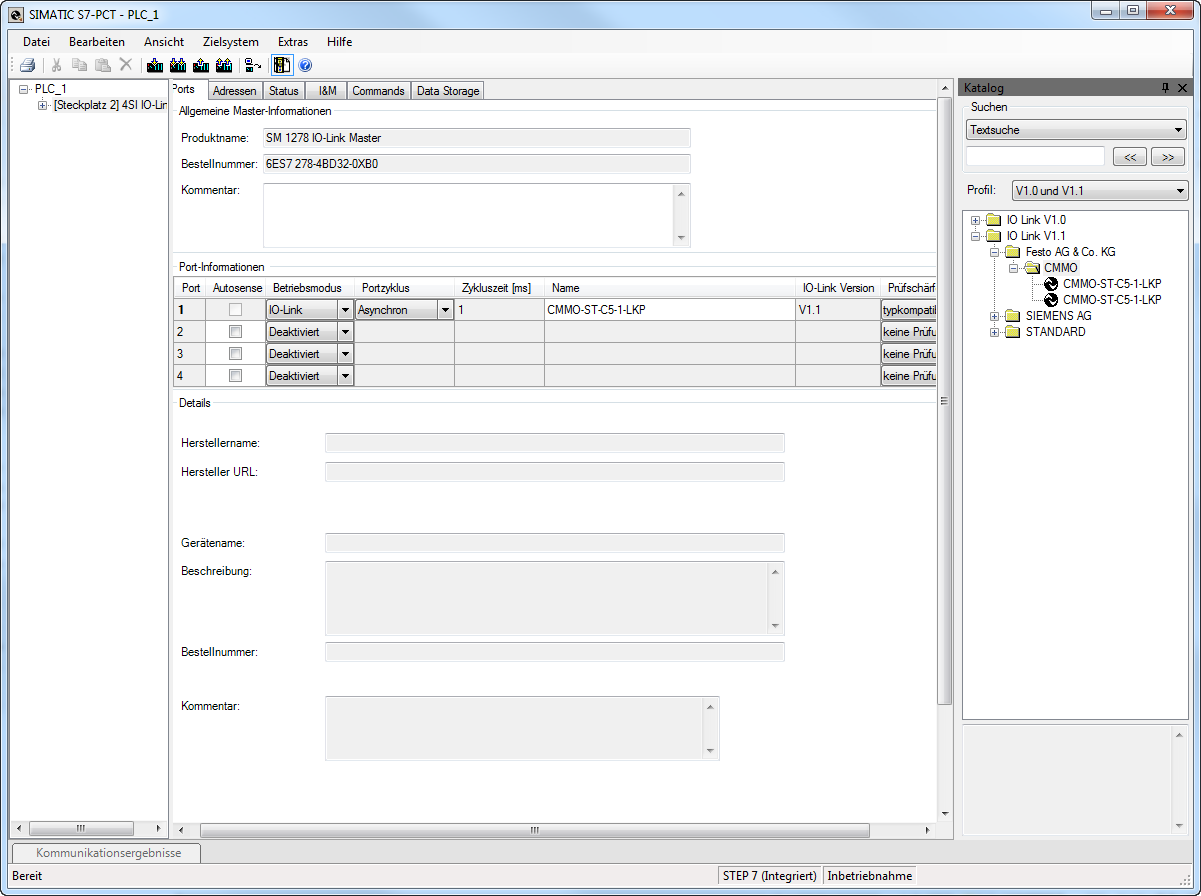 2 IO-Link 7. Carica la configurazione nell'unità di comando. 8. Tramite il menu contestuale del master IO-Link, avviare il Device Tool. 9. Nella finestra di dialogo selezionare l'interfaccia PC. 10.