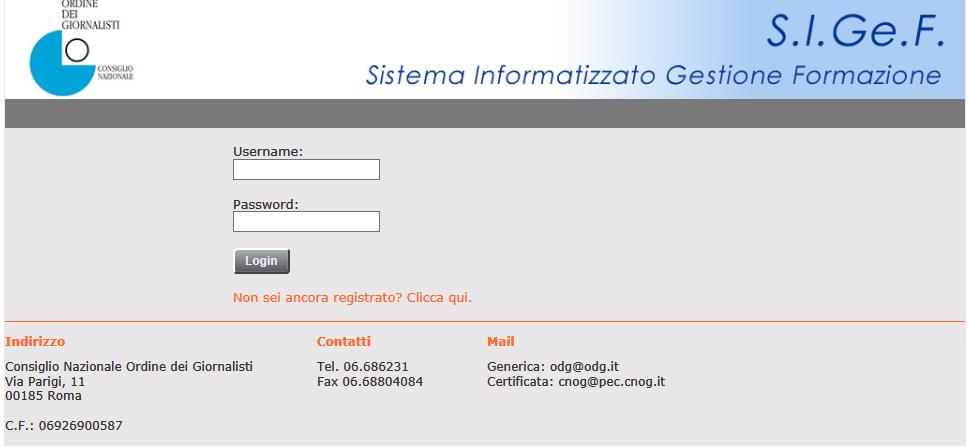 PRIMA VOLTA SULLA PIATTAFORMA S.I.Ge.F. La prima volta che un utente della Formazione Permanente Continua U.F.P.C accede alla piattaforma operativa S.I.Ge.F. a questo Link: http://sigef-odg.