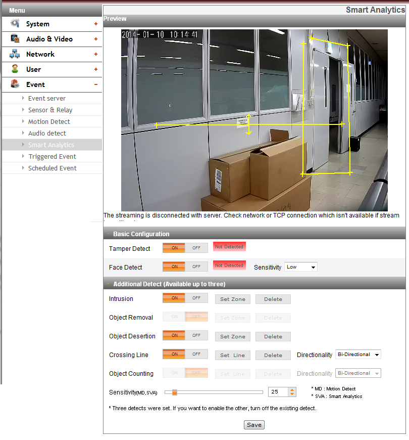 Motion Detect Audio detect Preview È possibile visualizzare l anteprima della finestra di rilevamento movimento nella finestra di anteprima.