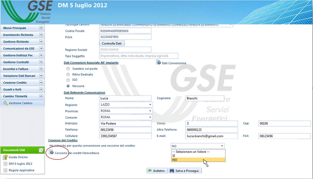 l. Selezionando il soggetto subentrante il sistema restituirà i dati del soggetto, quali Ragione Sociale e Tipo Soggetto; m.