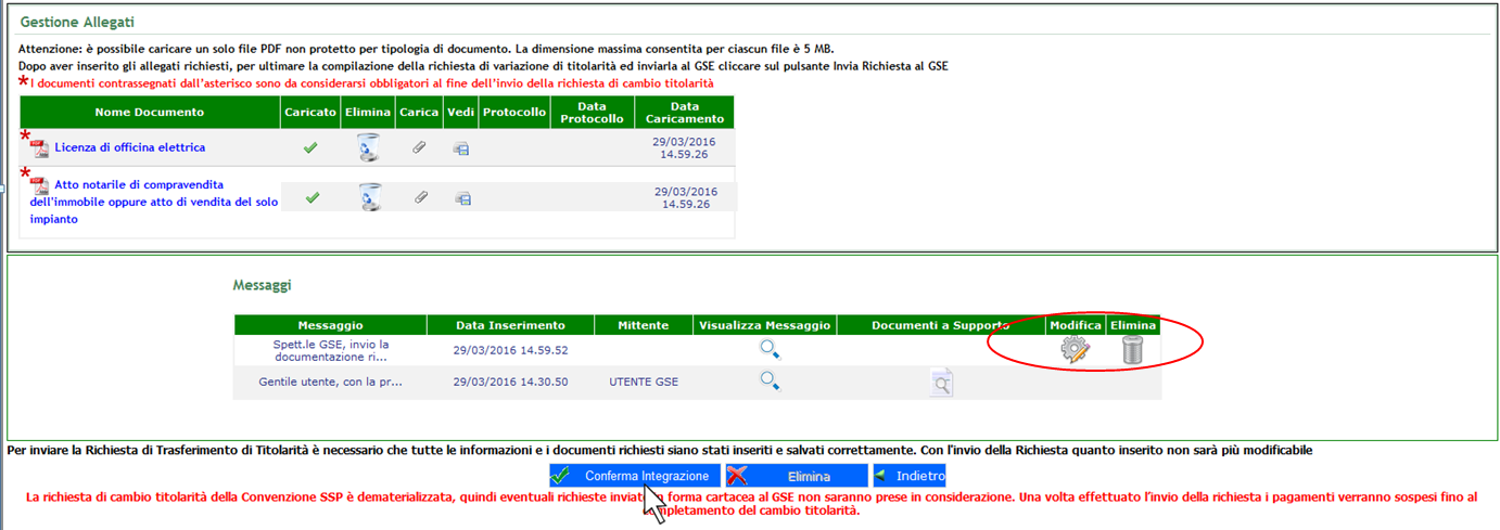 Non è possibile inviare messaggi al GSE senza allegare la documentazione richiesta.