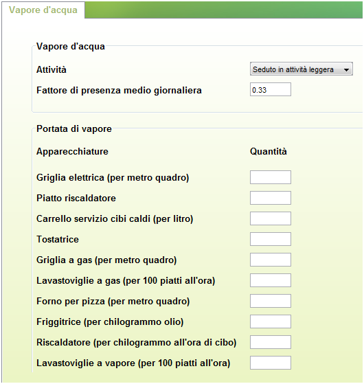 ULTIME OPERAZIONI PER COMPLETARE LA PARTE RELATIVA ALL INVOLUCRO Inserimento dei dati relativi alla produzione di vapore d