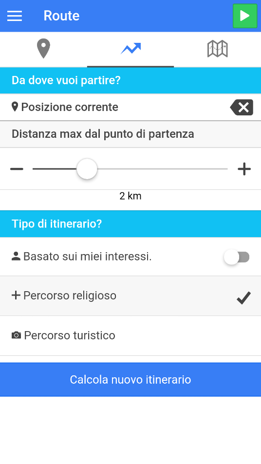 SmartApp Salerno: Pianificazione itinerario La funzione pianifica itinerario permette di ottenere e personalizzare un itinerario: calcolato sulla base degli interessi dell utente (ciascun POI è