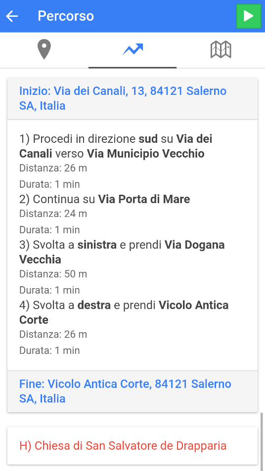 SmartApp Salerno: Itinerario testuale L utente può ottenere anche il percorso testuale dell itinerario appena calcolato,