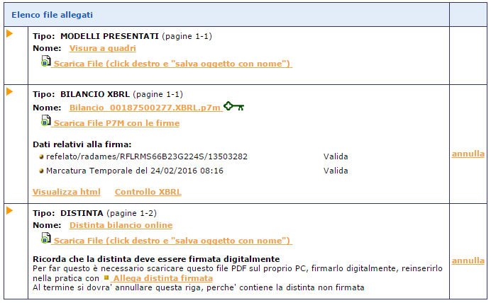 Se non si è provveduto in precedenza, è possibile richiedere a questo punto la validazione del bilancio XBRL o la sua visualizzazione in formato html utilizzando gli appositi link.