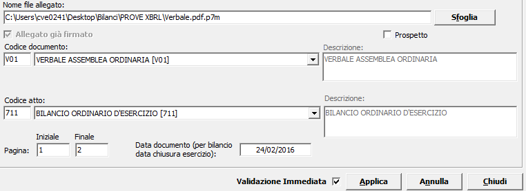 Cliccare su Aggiungi per inserire il verbale di assemblea utilizzando il bottone Sfoglia per recuperare il file dalla cartella nella quale era stato precedentemente salvato.