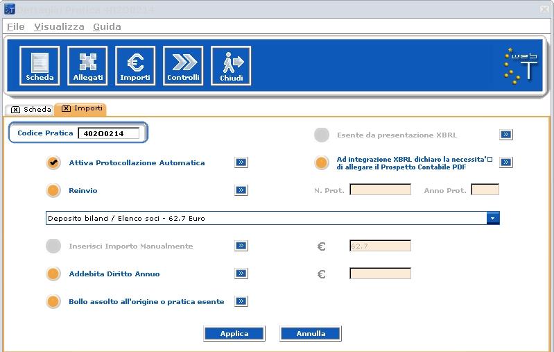 Per inviare la pratica si deve accedere ai software di spedizione cliccando sul tasto Avviare l applet tramite l apposito bottone.