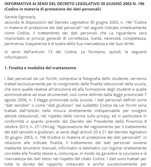 Informativa e trasmissione alla Scuola Se confermato l