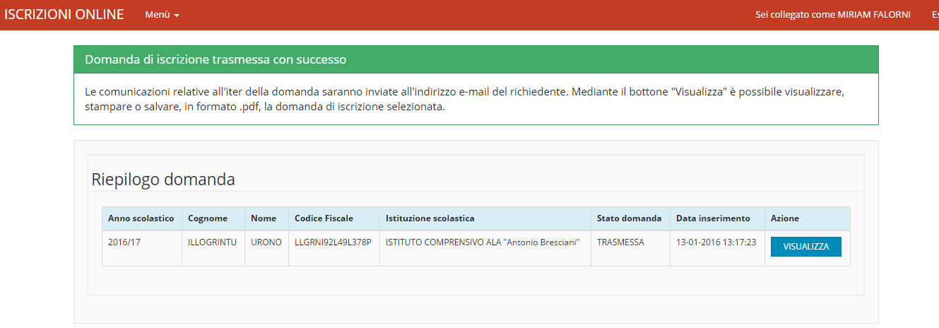 Il responsabile obbligatoriamente deve indicare una delle due opzioni ( Acconsento al trattamento o Non acconsento al trattamento ) relative al TRATTAMENTO DELL IMMAGINE e SOLO allora il pulsante Ho