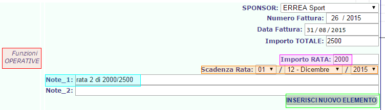 operare quindi nel seguente modo: 1) Inserire l importo della rata rimanente (2000 euro) 2) Specificare la scadenza (01/12/2015) 3) Annotare l evento 4) Premere il tasto Inserisci Nuovo