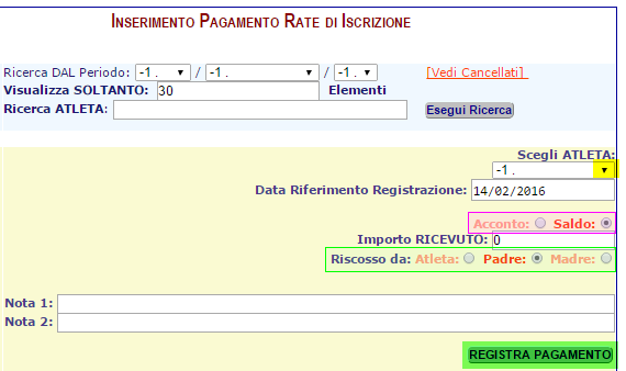 4: Incasso Quote di Iscrizione. La funzione permette di eseguire l operazione di riscossione della quota di iscrizione, riportare il dato sul Database e stampare l attestato di pagamento 3.