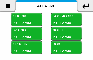 ALLARME DISINSERIMENTO IMPIANTO ANTINTRUSIONE () Selezionare l'area interessata al disinserimento.