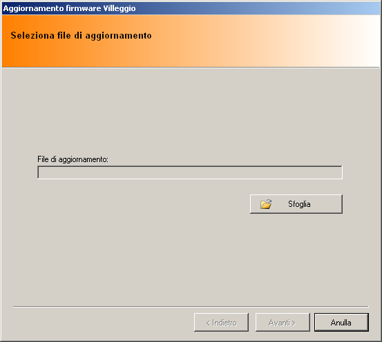 - Apparirà la seguente schermata: Cliccare su "Sfoglia" per selezionare il file con estensione PRG dal CD o dalla posizione opportuna nel PC.