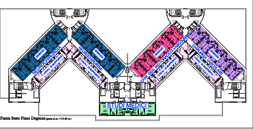 Piano + 6 Area chirurgica n. 36 p.l. Area chirurgica n. 17 p.l. + n. 12 p.l. day surgery Piano +7 Neurochirurgia n.