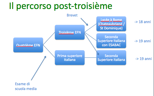 4.2 Il passaggio al sistema scolastico italiano dopo la quatrième o dopo la troisième Dopo la classe quatrième (= terza media) un alunno della scuola francese di Napoli ha due possibilità: iscriversi