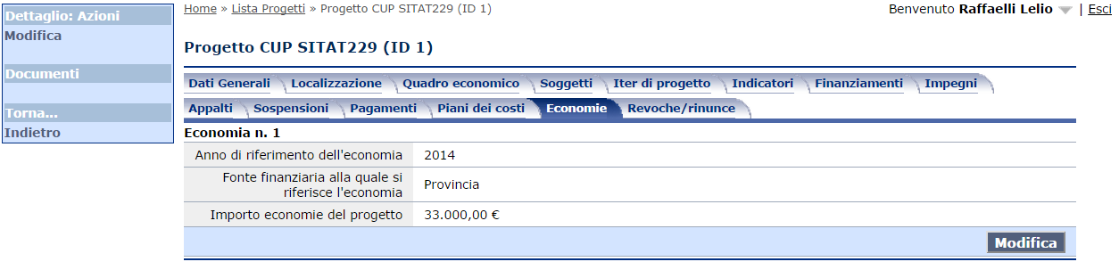 5.11 Piano dei Costi Nella maschera successiva possiamo inserire i valori riguardanti i piani dei costi, vedi figura seguente. 1. Modifica Andando in modifica (1.