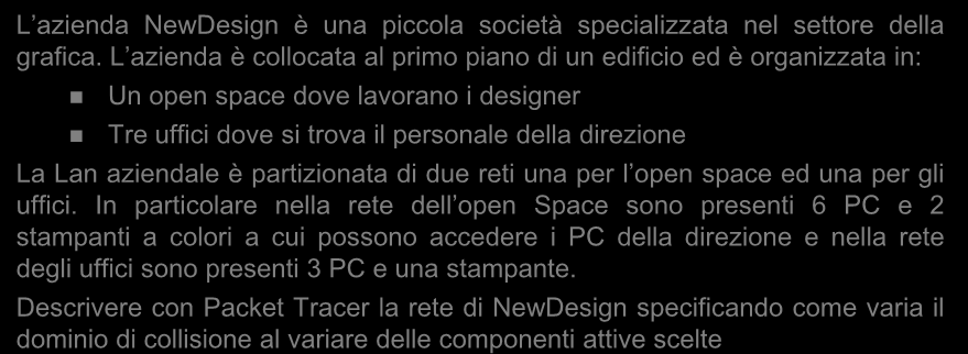 HUB: esempi ed esercizi L azienda NewDesign è una piccola società specializzata nel settore della grafica.