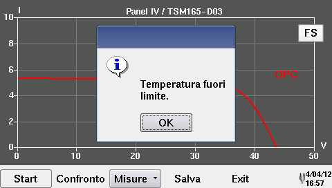Auto: misura della temperatura automatica ECT (Equivalent Cell Temperature) eseguita in funzione del valore misurato della tensione a vuoto del modulo fotovoltaico (V 0 ) secondo norma EN60904-5: