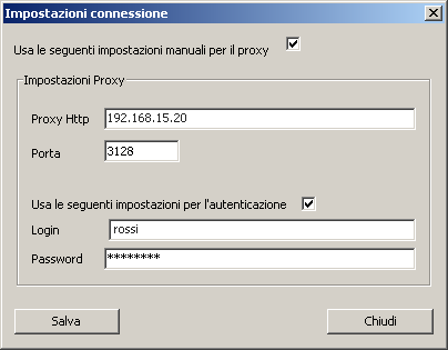 17 Per impostare i parametri di configurazione del proxy Selezionare all interno del menù File la voce Impostazioni connessione 18 Inserire nei campi, le informazioni richieste.