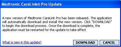 La nuova versione di CareLink Pro viene visualizzata quando appare il seguente messaggio: 5 Per iniziare ad utilizzare la versione più recente di CareLink Pro, fare clic su YES (Sì) per chiudere e