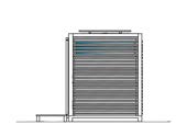 Il modulo sarà costituito da una struttura in acciaio, da una pannellatura delle pareti esterne in listelli di legno e da pavimento e copertura in tavolato in legno.