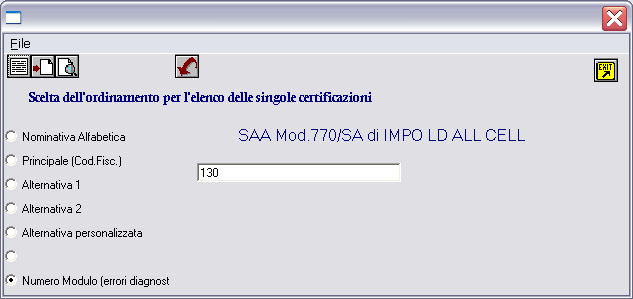 1. Inserire il valore 130 nella casella della selezione; 2. Impostare la scelta su Numero modulo.