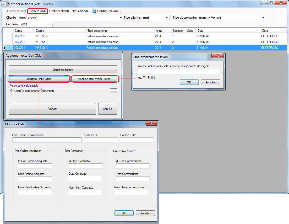 Integrazione dati su efatt e generazione file.