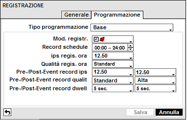 Manuale Utente Recycle data at disk full: Selezionare questa casella per sovrascrivere le vecchie registrazioni quando l HDD è pieno.