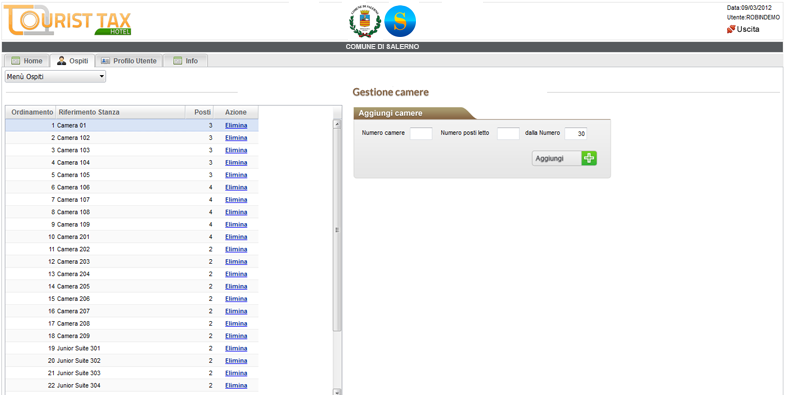 2.3 Inserire le informazioni sulle camere (solo per modalità operativa online o manuale) Per inserire le informazioni sulle camere e/o suite e/o appartamenti cliccare sul tab Ospiti e quindi, dal
