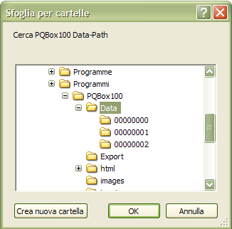 Cambio cartella dati: Con l'icona si apre una finestra di Explorer.