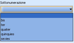 Pag. 122 Figura 69- Fonte Riferimento Il menù a tendina Sottonumerazione permette l ulteriore selezione della sottonumerazione dell articolo, per l appunto. (cfr.