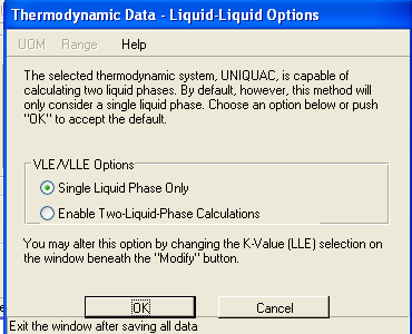 4. Selezione del sistema termodinamico Fin da quando si apre un nuovo file il tasto THERMODYNAMIC DATA ( ) rimane rosso: questo perché il programma ha bisogno che l utente gli indichi un equazione