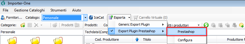 Dopo l'installazione il Plugin sarà subito disponibile ed accessibile tramite il menu a discesa "Esporta".
