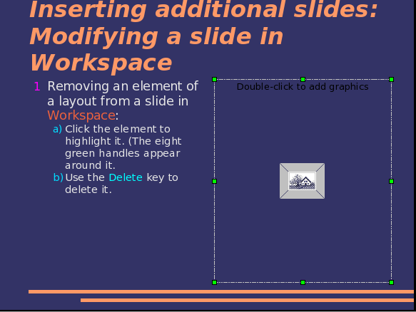 Premente il tasto (Canc) per eliminarlo. Figura 9: eliminazione di un documento da una diapositiva Suggerimento Talvolta potreste selezionare accidentalmente il layout errato.