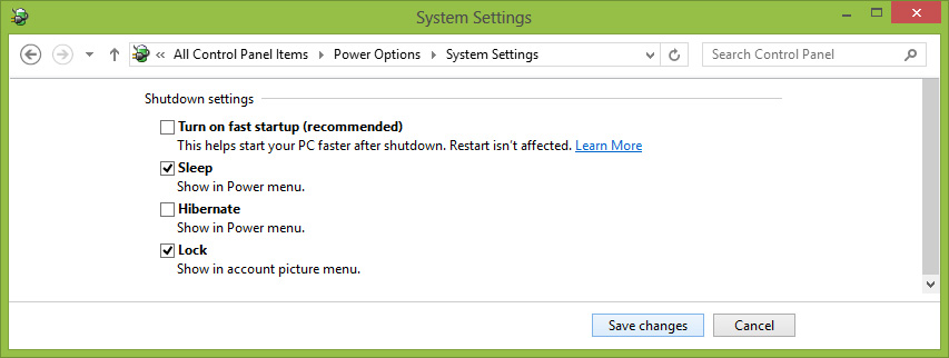 30 - Risparmio dell'energia 4. Selezionare Change settings that are currently unavailable.