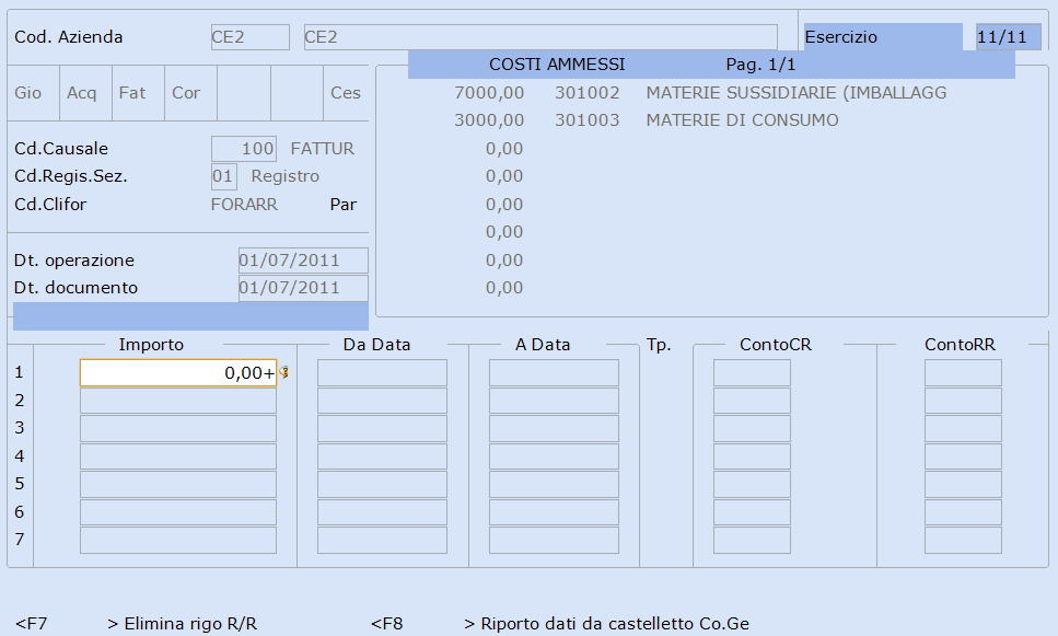 Funzione Riporto dati da castelletto Co.Ge. La nuova funzione Riporto dati da castelletto Co.Ge. permette di compilare in modo automatico il prospetto dei R/R, acquisendo l informazione dalla registrazione contabile.