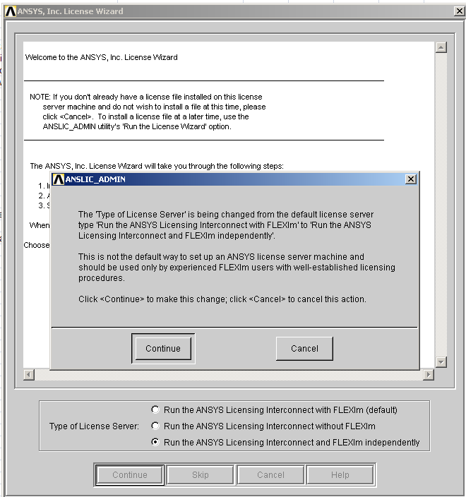 L opzione Run the Ansys Licensing Interconnect and Flexlm independently va scelta se si vuole gestire la licenza Ansys con un software che non sia