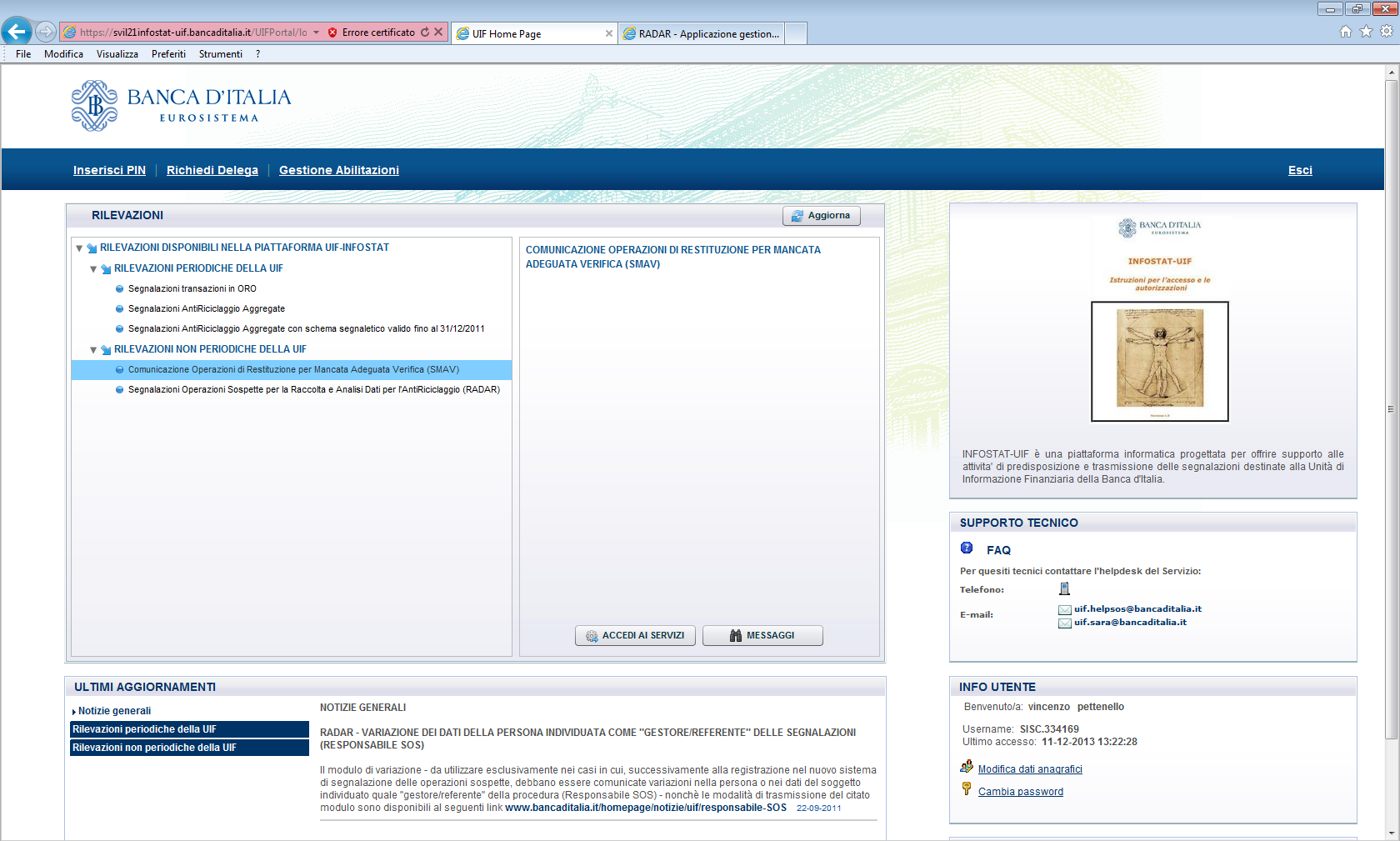 La funzione permette di accedere alla schermata seguente tramite la quale è possibile inviare il file in