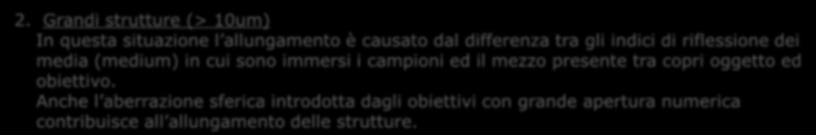 Cosa causa l allungamento assiale delle strutture in microscopia ottica? Le ragioni sono molteplici e dipendono dalle dimensioni delle strutture in osservazione 1.