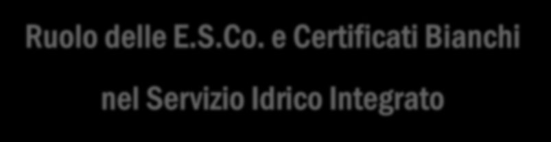 Ruolo delle E.S.Co. e Certificati Bianchi nel Servizio Idrico Integrato ing.