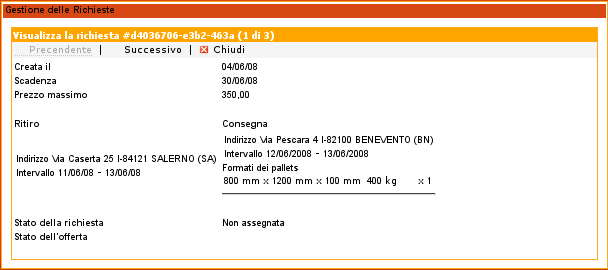 Figura 61 Dettaglio della lista delle Richieste Passo 2.