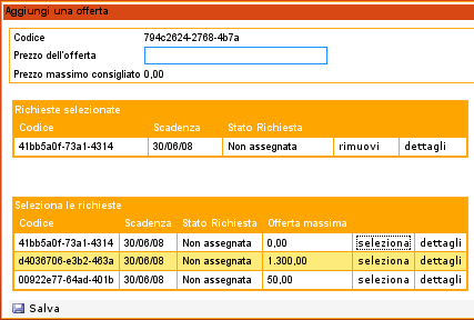 Figura 68 Costruzione di un offerta fase 3 Fase 4: Quando il trasportatore ha terminato la selezione delle richieste che intende aggiungere alla propria offerta, non gli rimane che specificare il