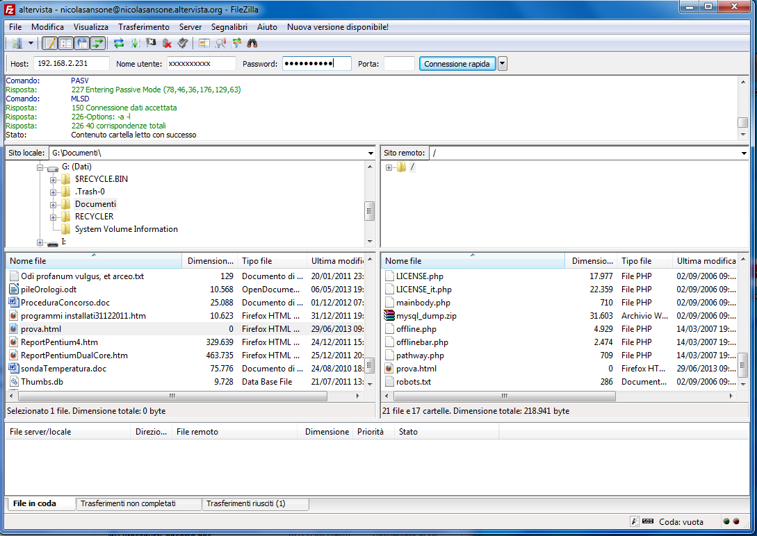 Una volta trasferiti i file è