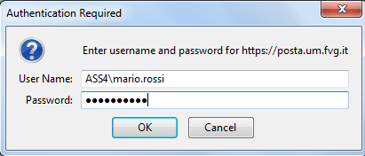 Le caselle sono accessibili utilizzando le stesse credenziali (nome utente e password) di accesso al computer es: ASS4\nome.cognome (es. ASS4\mario.rossi).